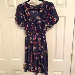 Addison Heart Silk Dress Blue in a Floral Print